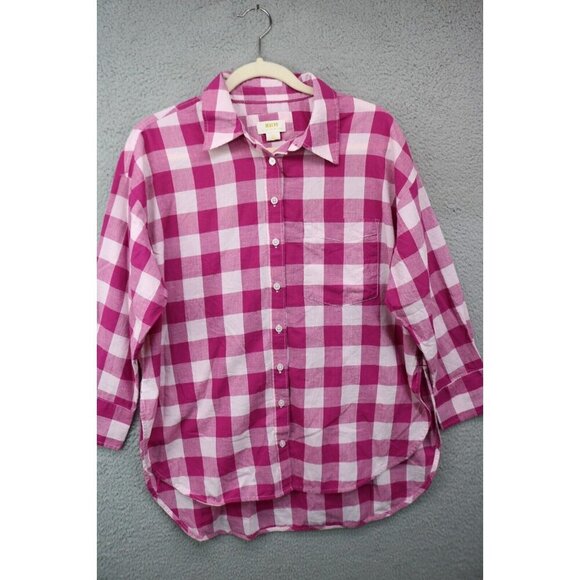 Maeve by Anthropologie Gingham Plaid Small Button Up Shirt-Beachy - Picture 1 of 12